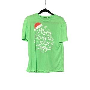 Merry Christmas Y’all women’s green short sleeve T-shirt Large NWOT